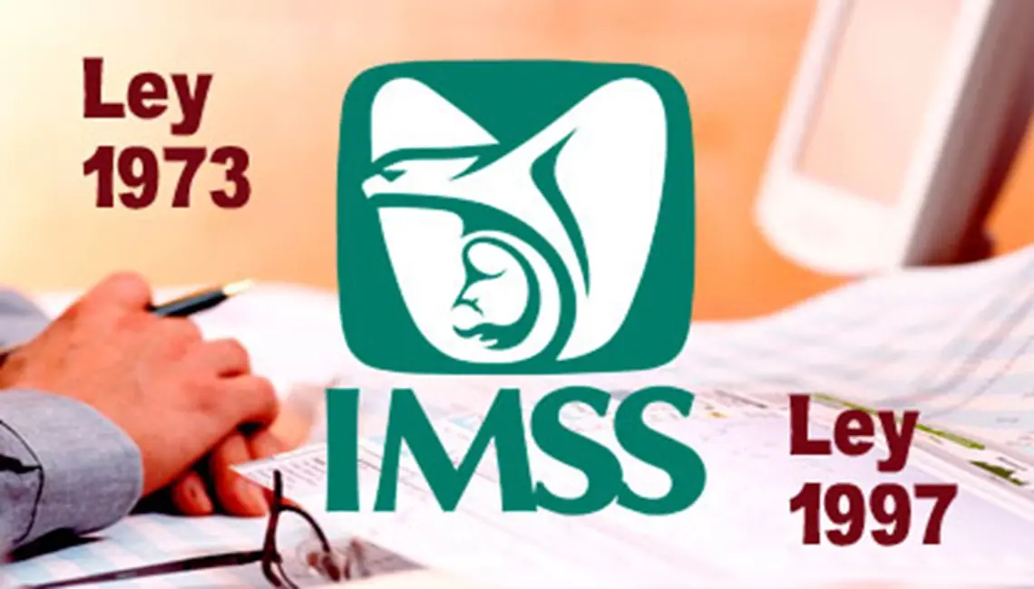 Logo del IMSS, destacando la Ley de 1973 y 1997.
