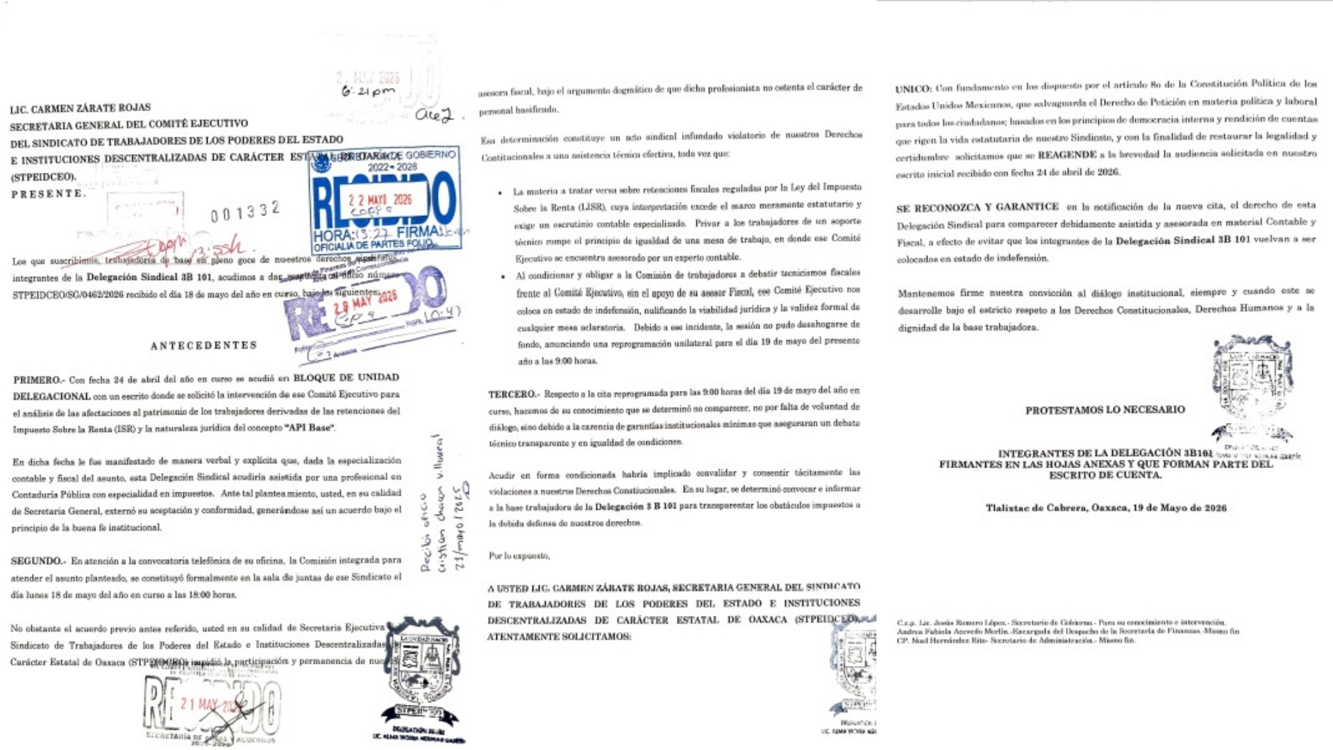 Delegación 3B101 exige transparencia al STPEIDCEO por nueva retención salarial y aplicación del ISR