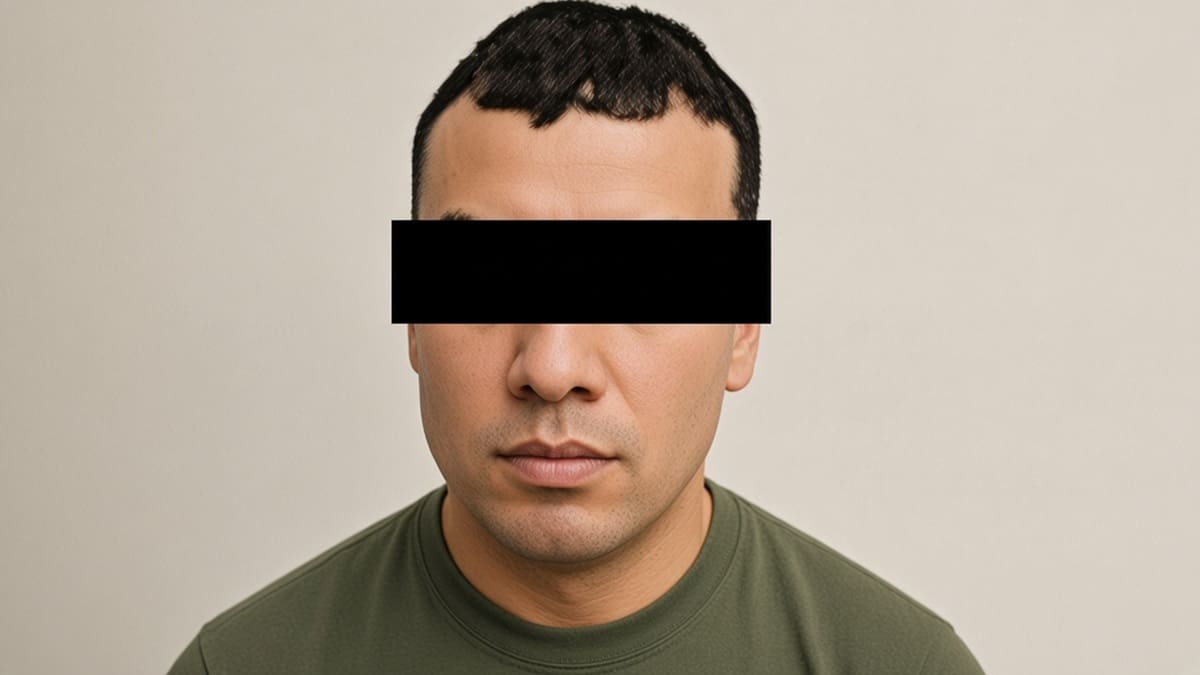 Persona joven y cabello corto con los ojos cubiertos por mandato de ley